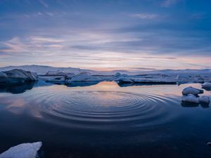 Превью обои горизонт, вода, круги, снежный