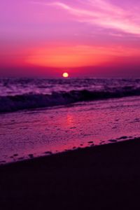 Превью обои горизонт, закат, солнце, фиолетовый
