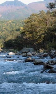 Превью обои горная река, поток, вода, камни, брызги