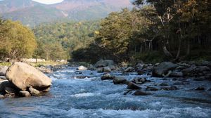 Превью обои горная река, поток, вода, камни, брызги