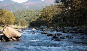 Превью обои горная река, поток, вода, камни, брызги