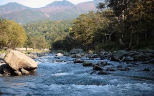 Превью обои горная река, поток, вода, камни, брызги