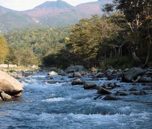 Превью обои горная река, поток, вода, камни, брызги