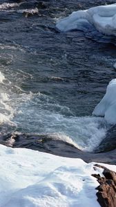 Превью обои горная река, поток, вода, снег, скорость