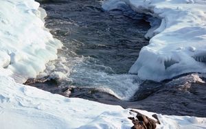 Превью обои горная река, поток, вода, снег, скорость