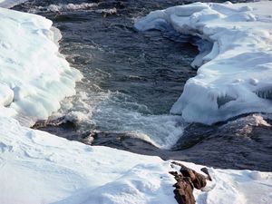 Превью обои горная река, поток, вода, снег, скорость