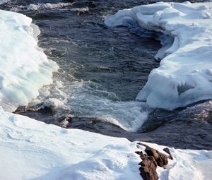 Превью обои горная река, поток, вода, снег, скорость