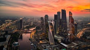 Превью обои город, архитектура, здания, небоскребы, закат