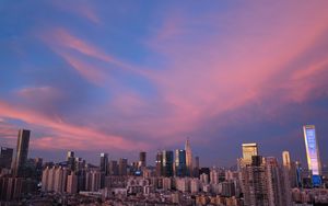Превью обои город, архитектура, здания, закат, вечер