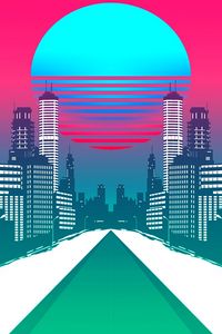 Превью обои город, арт, retrowave, synthwave, ретро