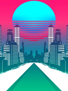 Превью обои город, арт, retrowave, synthwave, ретро