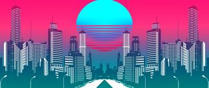 Превью обои город, арт, retrowave, synthwave, ретро