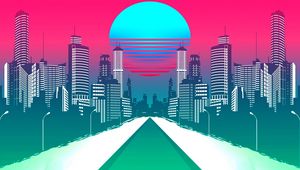 Превью обои город, арт, retrowave, synthwave, ретро