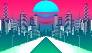 Превью обои город, арт, retrowave, synthwave, ретро