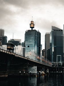 Превью обои город, башня, мост, здания