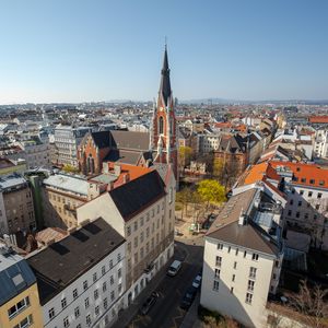 Превью обои город, башня, здания, архитектура, вид сверху