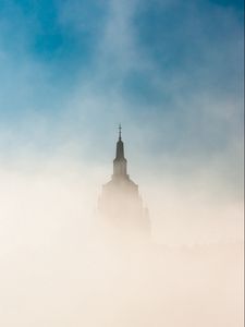 Превью обои город, будапешт, утро, туман, небо, птица