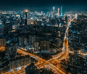 Превью обои город, дорога, ночь, свечение
