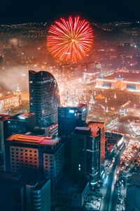 Превью обои город, фейерверк, вид сверху, ночь, здания, огни