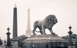Превью обои город, франция, париж, памятники, статуя, лев
