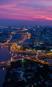 Превью обои город, городской пейзаж, вид сверху, закат