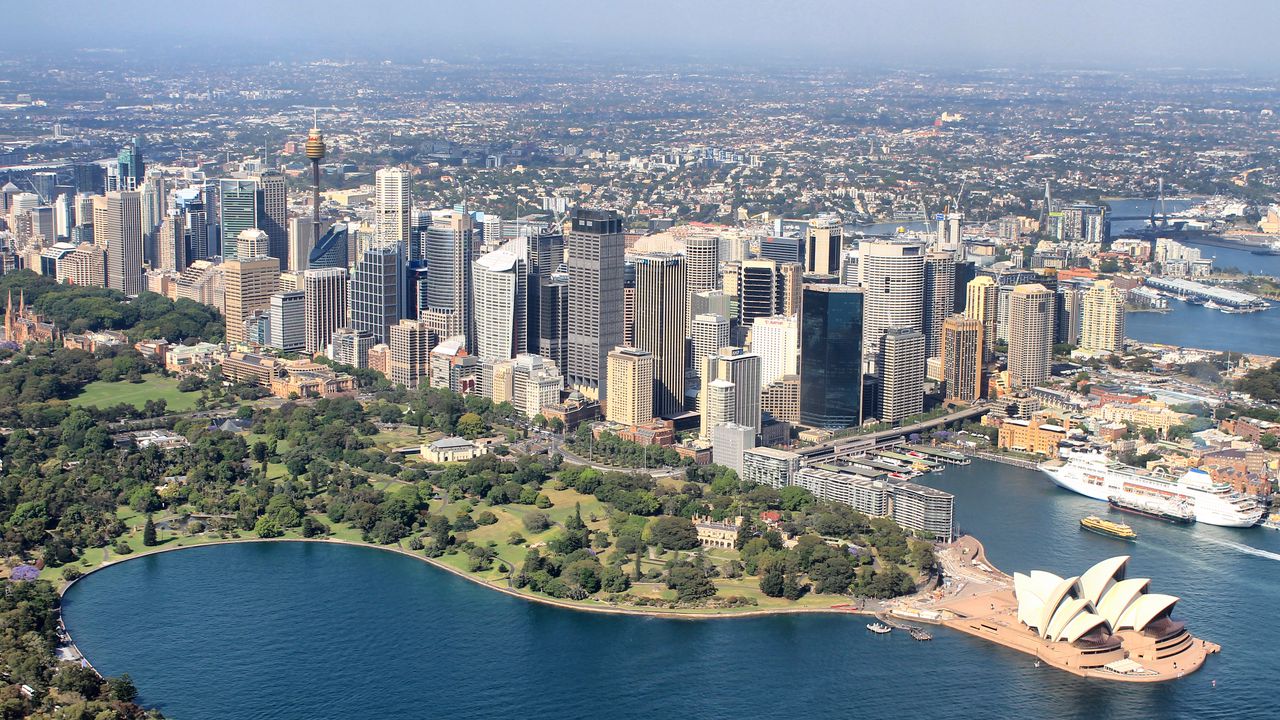 Обои город, мегаполис, небоскребы, вид сверху, сидней, австралия