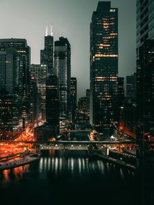 Превью обои город, мегаполис, вид сверху, здания, река