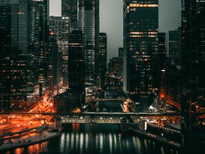 Превью обои город, мегаполис, вид сверху, здания, река
