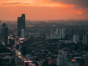 Превью обои город, мегаполис, вид сверху, здания, дорога