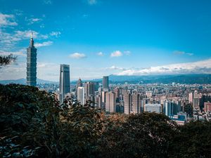 Превью обои город, мегаполис, вид сверху, здания, горизонт, городской пейзаж