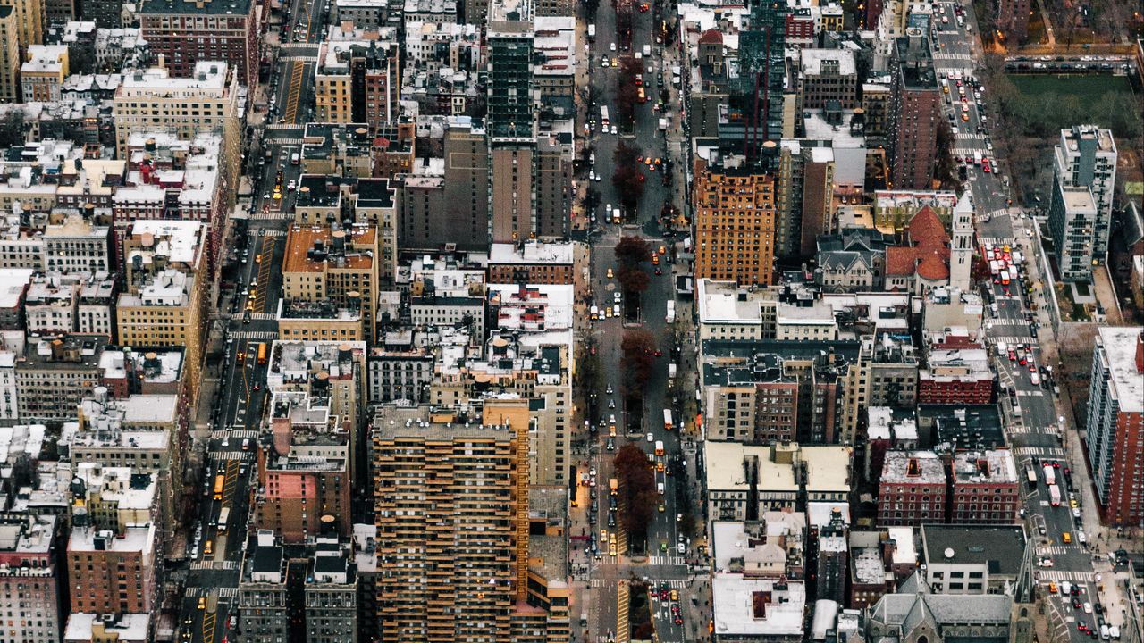 Обои город, мегаполис, вид сверху, здания, улицы
