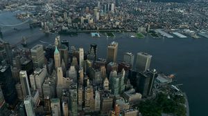 Превью обои город, мегаполис, здания, вода, вид сверху, нью-йорк