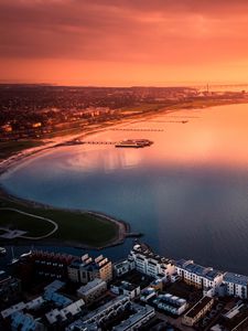 Превью обои город, море, вид сверху, побережье, закат