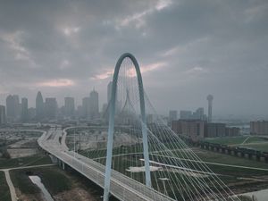 Превью обои город, мост, дорога, здания, вид сверху