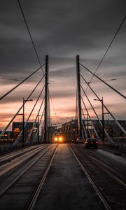 Превью обои город, мост, машины, транспорт, вечер
