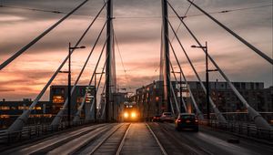 Превью обои город, мост, машины, транспорт, вечер