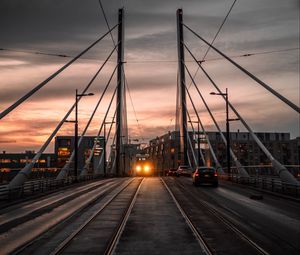 Превью обои город, мост, машины, транспорт, вечер