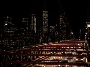 Превью обои город, ночь, мост, автомобили, здания, огни
