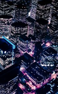 Превью обои город, ночь, небоскребы, вид сверху