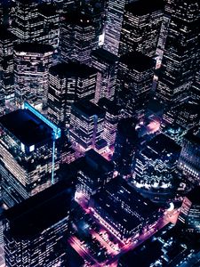 Превью обои город, ночь, небоскребы, вид сверху