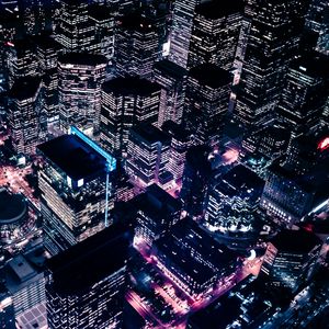 Превью обои город, ночь, небоскребы, вид сверху