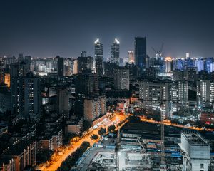 Превью обои город, ночь, вид сверху, здания, огни, мегаполис