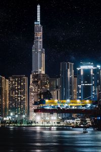 Превью обои город, ночь, здания, архитектура, огни, река