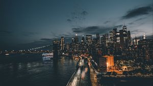 Превью обои город, ночной город, побережье, дорога, длинная выдержка