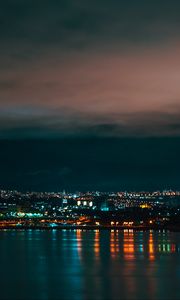 Превью обои город, река, свечение, ночь