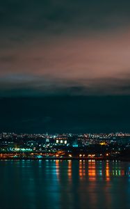 Превью обои город, река, свечение, ночь