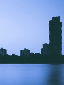 Превью обои город, река, вечер, здания