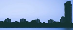 Превью обои город, река, вечер, здания