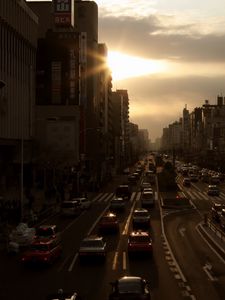 Превью обои город, улица, автомобили, темный