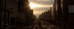 Превью обои город, улица, автомобили, темный